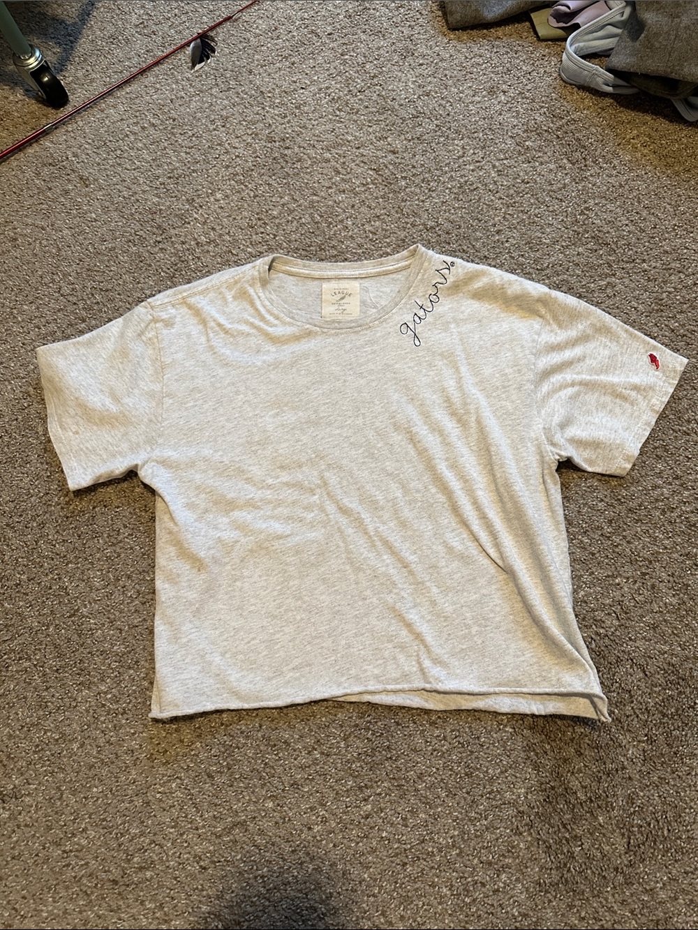 League Heather Gray Short Sleeve Tee with Script Detail